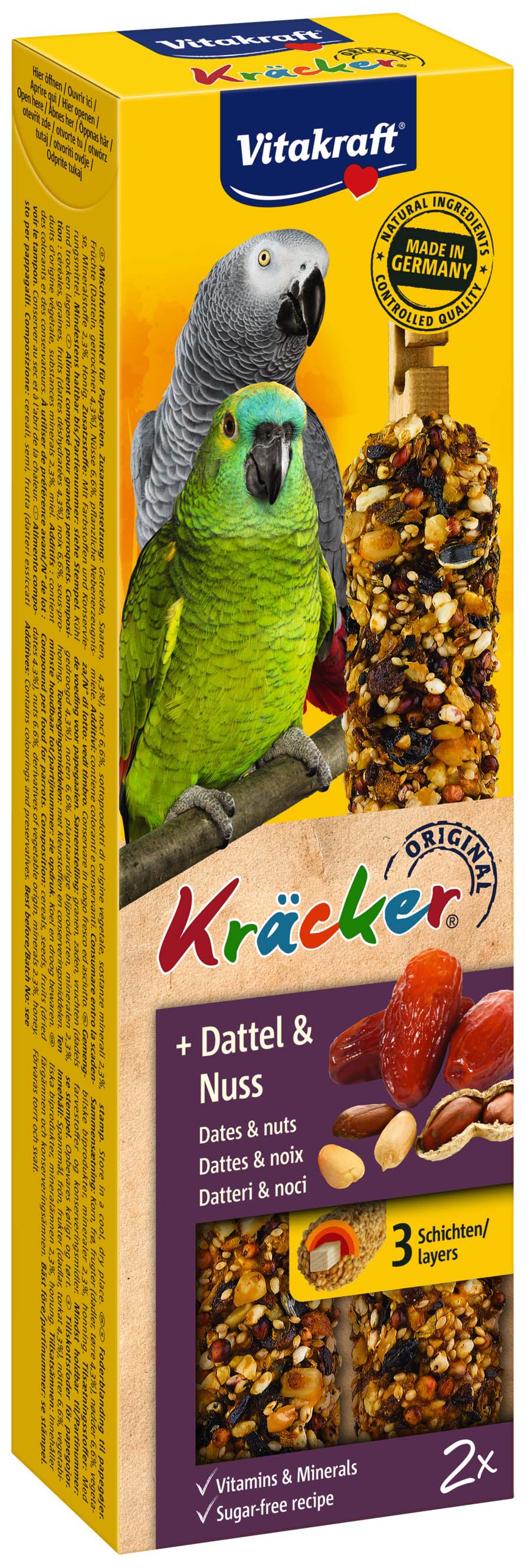 VITAKRAFT Baton pentru papagali mari Africani, cu Nuci si Curmale 2 bucati, 180g