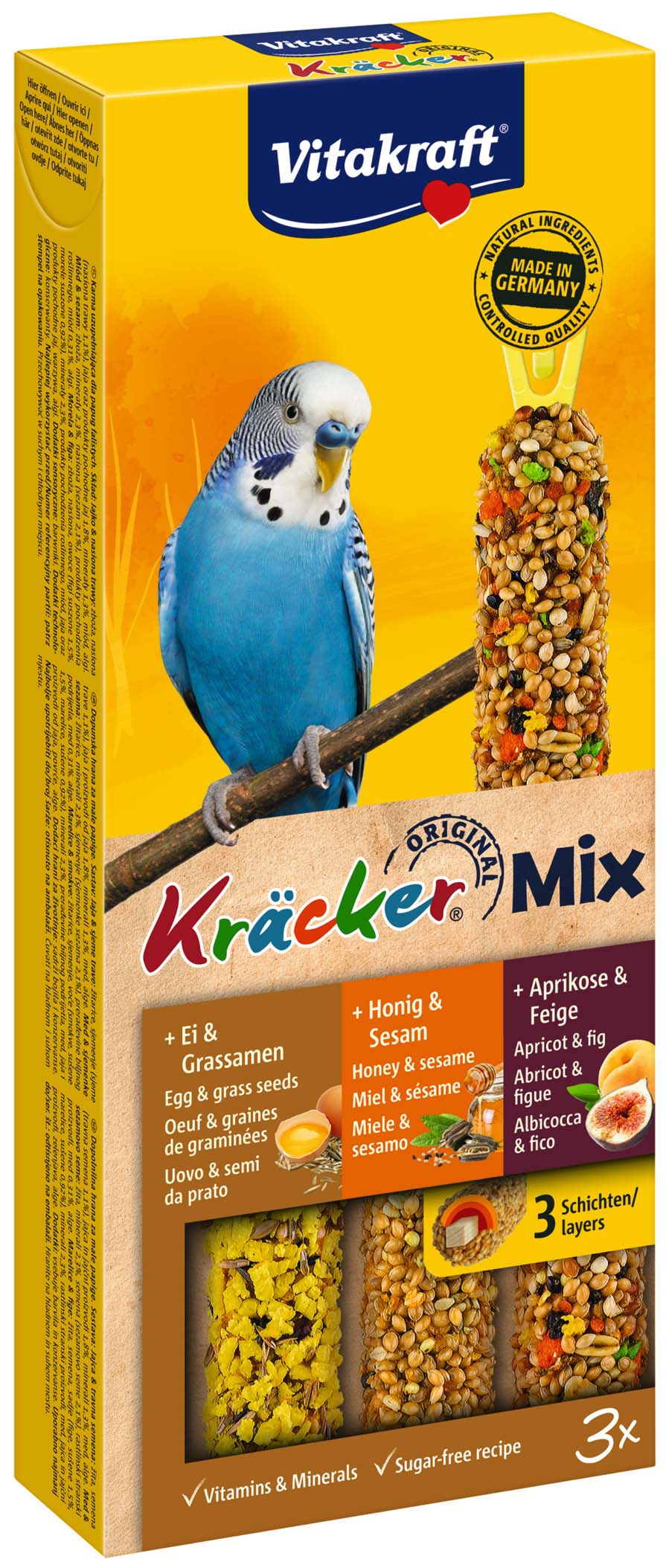 VITAKRAFT Baton pentru perusi, Trio-Mix cu Ou, Fructe, Miere 3 bucati, 80g