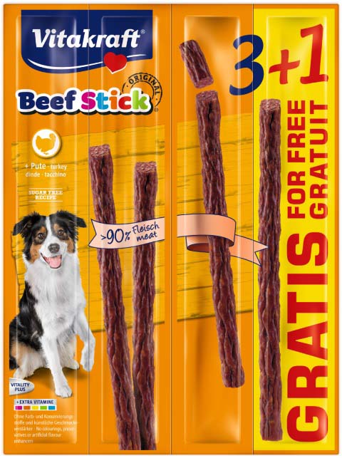 VITAKRAFT Delicatese pentru caini Beef Stick cu Curcan 4 bucati, 48g, 3+1GRATIS