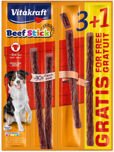 VITAKRAFT Delicatese pentru caini Beef Stick cu Vita 4 bucati, 48g, 3+1GRATIS