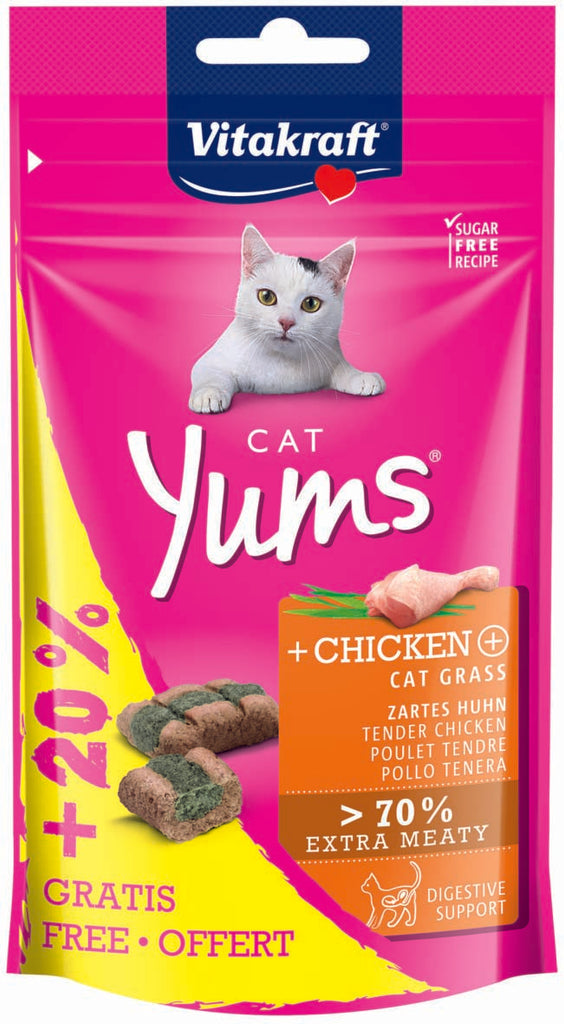 VITAKRAFT Delicatese pentru pisici Cat Yums cu Pui si Iarba pisicii 40g+20%