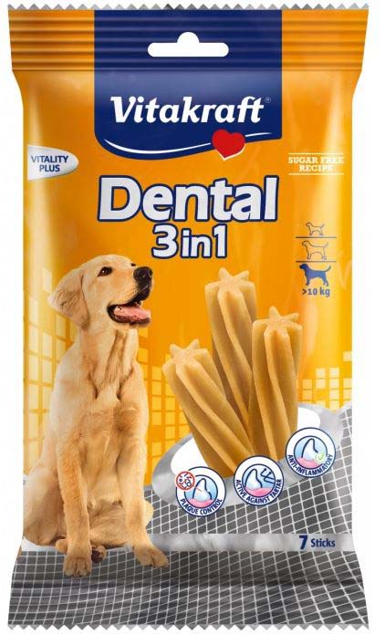 VITAKRAFT Recompensă pentru câini Dental 3-în-1, M (câini peste 10kg), 180g - Maxi-Pet.ro