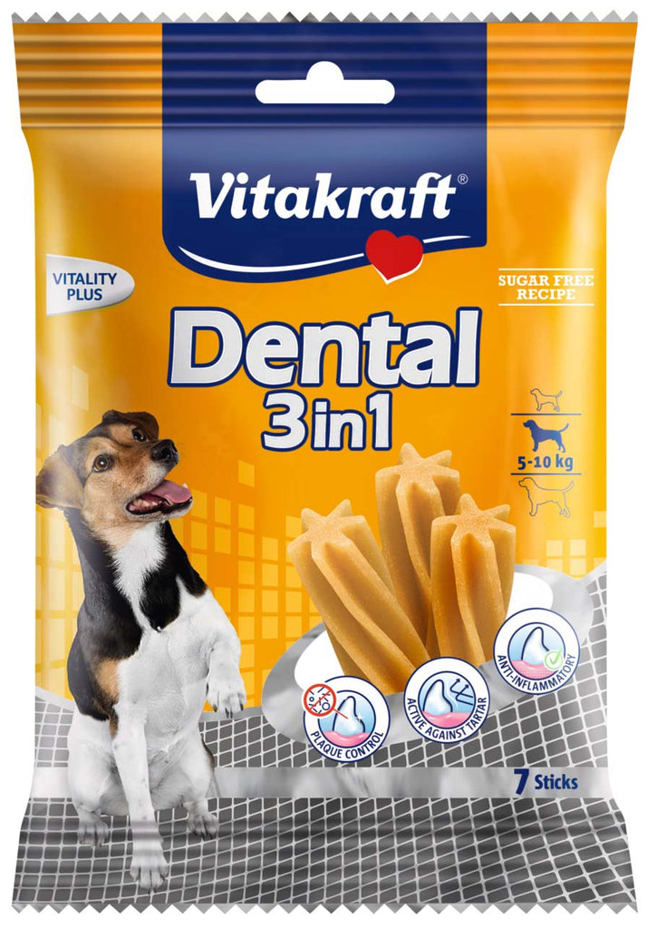 VITAKRAFT Recompensă pentru câini Dental 3-în-1, S (câini 5-10kg), 120g - Maxi-Pet.ro