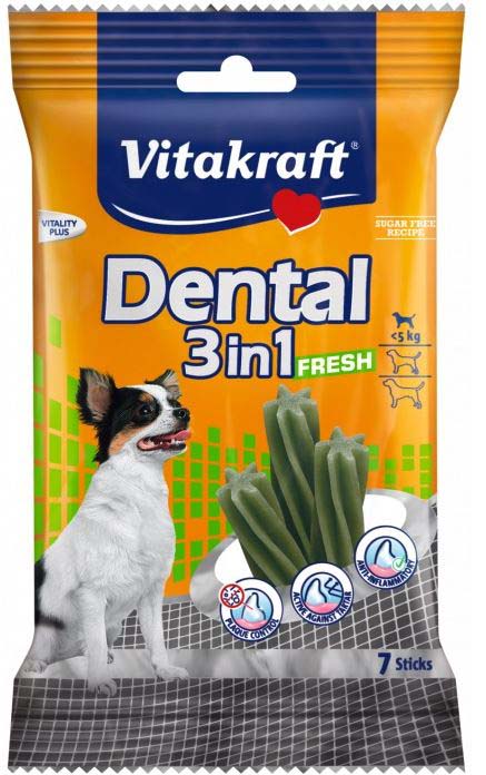VITAKRAFT Recompensă pentru câini Dental Fresh 3-în-1, XS (câini sub 5kg), 70g - Maxi-Pet.ro