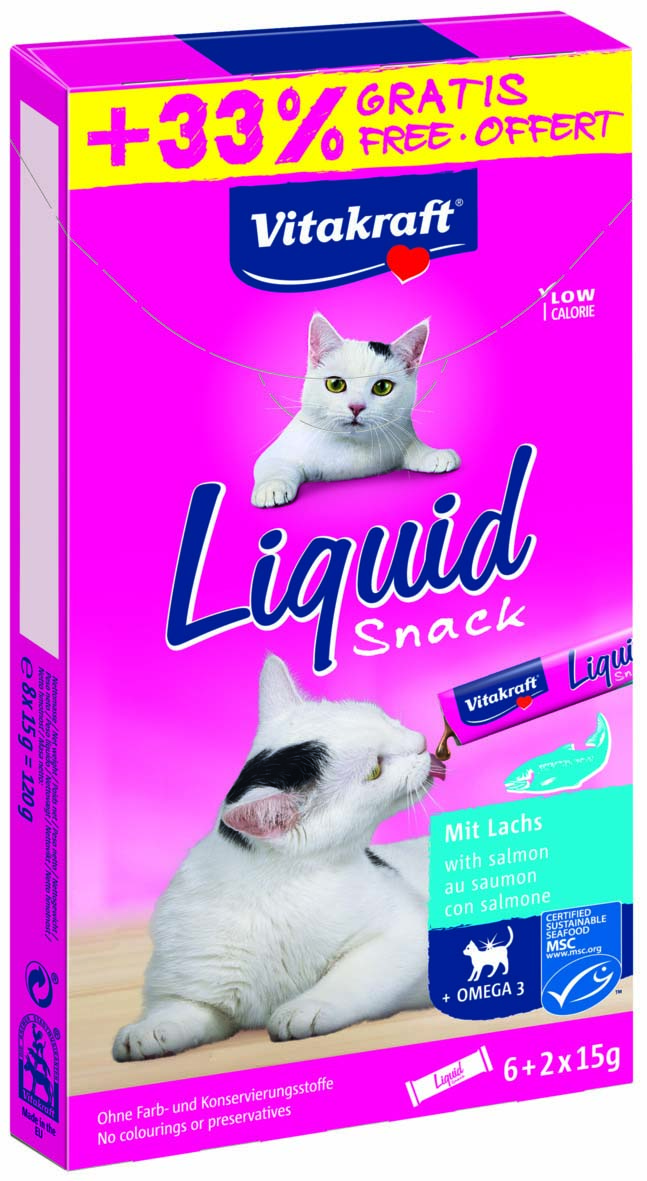 VITAKRAFT Snack lichid pentru pisici, cu Somon si Omega 3 (8 plicuri x 15g),120g
