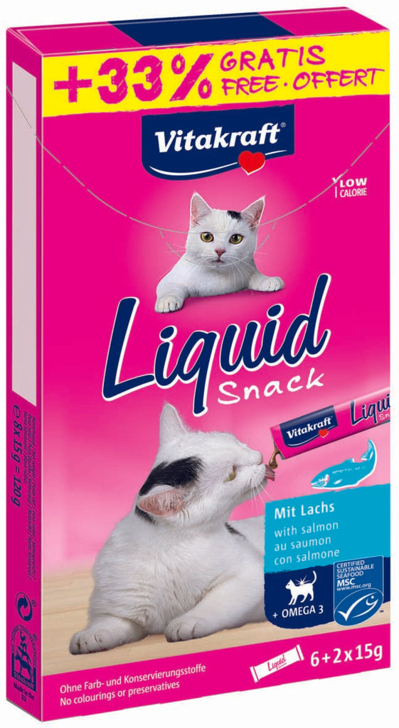 VITAKRAFT Snack lichid pentru pisici, cu Somon si Omega 3 (8 plicuri x 15g),120g