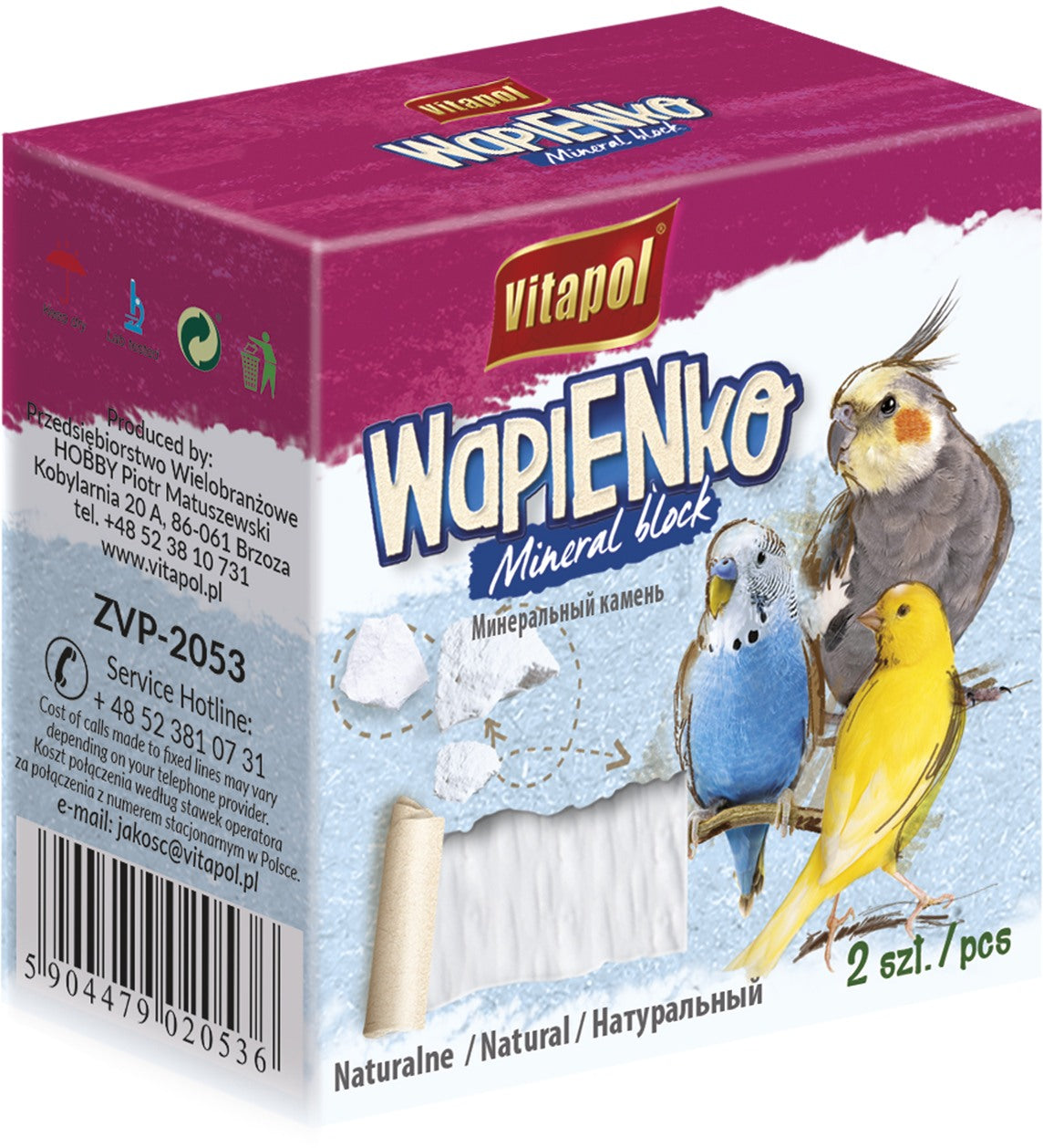 VITAPOL Bloc mineral pentru pasari, Natural, 2 bucati 35g