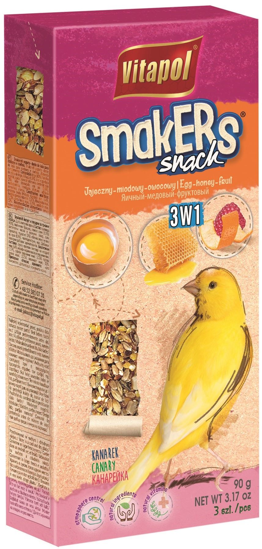 VITAPOL Smakers Snacks pentru canari Mix 3-in-1 (ou, fructe, miere) 85g