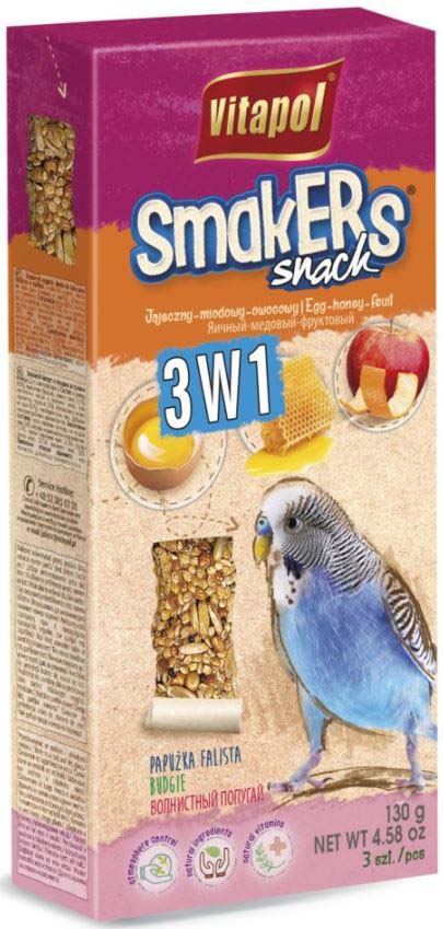 VITAPOL Smakers Snacks pentru peruşi Mix 3-în-1 (ou, fructe, miere) 130g - Maxi-Pet.ro