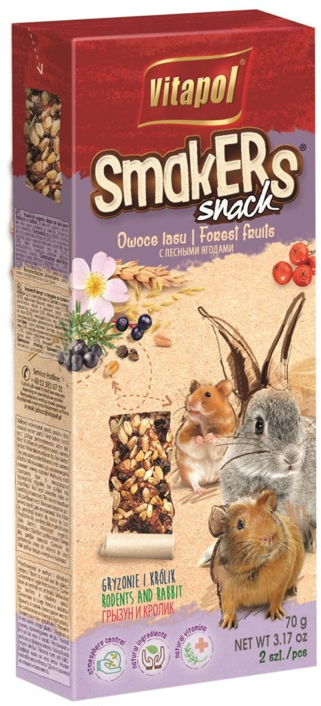 VITAPOL Smakers Snacks pentru rozătoare Fructe de Pădure, 2 bucăţi, 90g - Maxi-Pet.ro