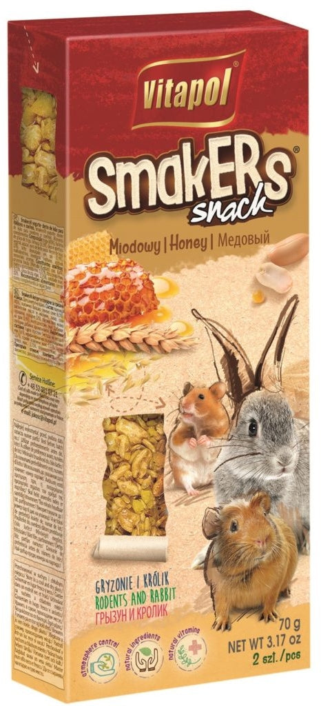 VITAPOL Smakers Snacks pentru rozătoare Miere, 2 bucăţi, 90g - Maxi-Pet.ro