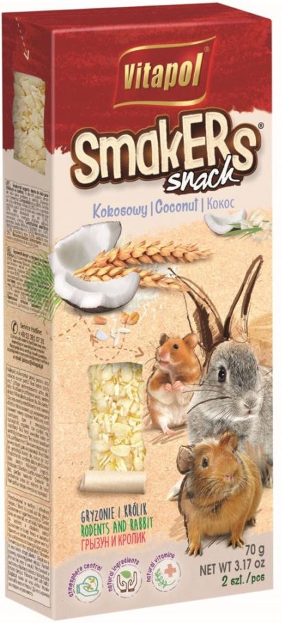 VITAPOL Smakers Snacks pentru rozătoare Nucă de Cocos, 2 bucăţi, 90g - Maxi-Pet.ro
