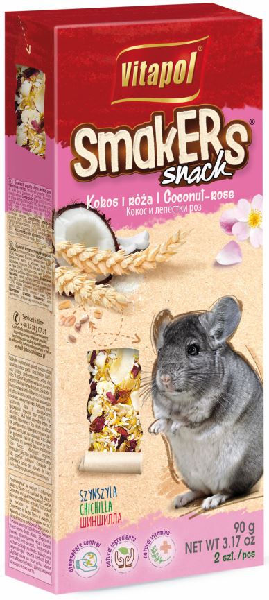 VITAPOL Smakers Snacks pentru sinsila Cocos si petale de Trandafir, 2bucati, 90g