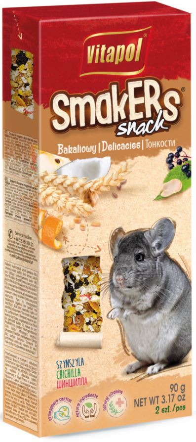 VITAPOL Smakers Snacks pentru sinsila Fructe si Alune, 2bucati, 90g