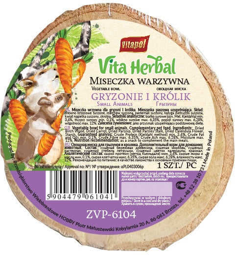 VITAPOL Vitaherbal Vegetable, Bol de lemn, cu legume, pentru animale mici 1buc