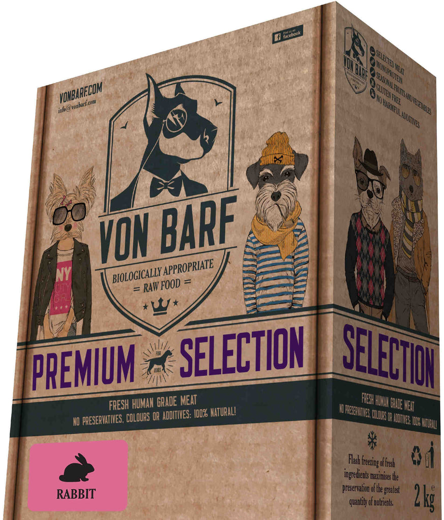 VON BARF Premium Selection Iepure, hrană crudă congelată pentru câini 8x250g - Maxi-Pet.ro