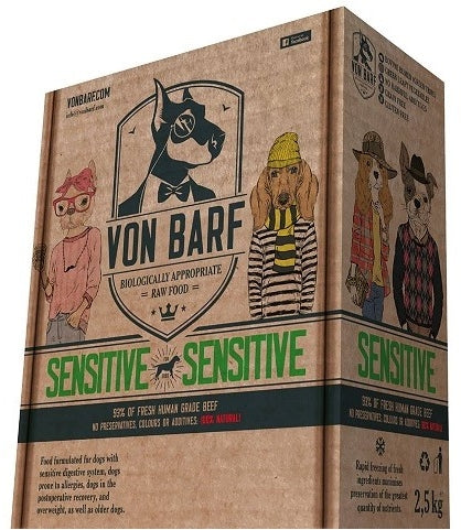 VON BARF Sensitive, hrană crudă congelată pentru câini 2,5kg - Maxi-Pet.ro