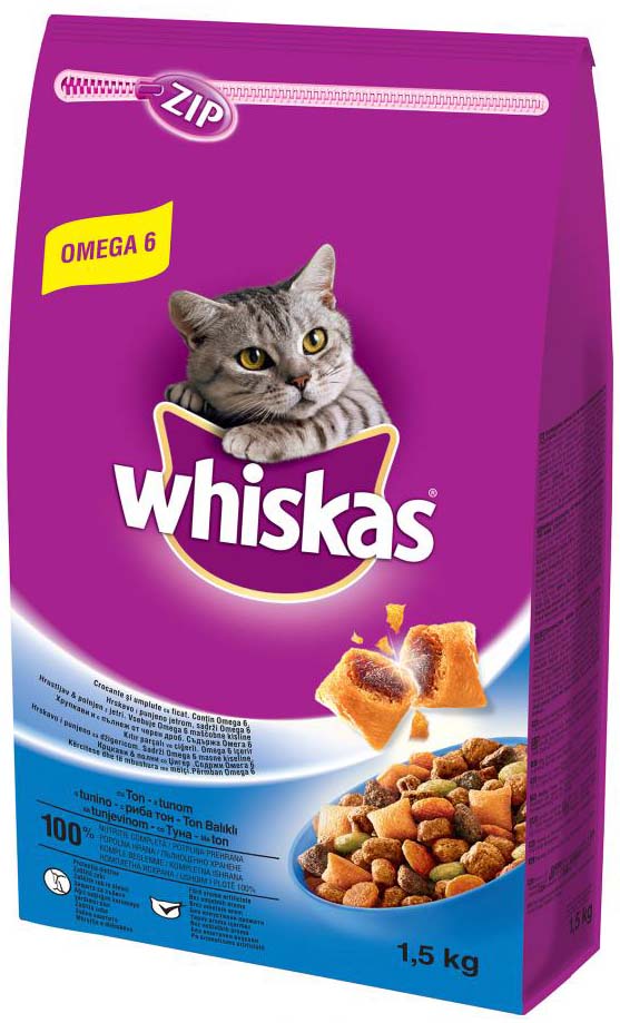 WHISKAS Hrana uscata pentru pisici adulte, cu Ton si Ficat