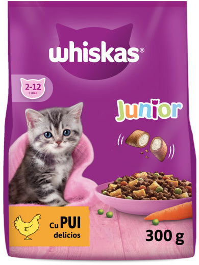 WHISKAS JUNIOR Hrana uscata pentru pisicuţe, cu Pui