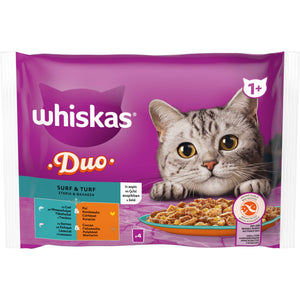 WHISKAS Mix plicuri pisici Adulte, Cod si Pui, Somon si Curcan 4x85g