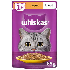 WHISKAS Plic hrana umeda pentru pisici Adulte, cu Pui in aspic 85g