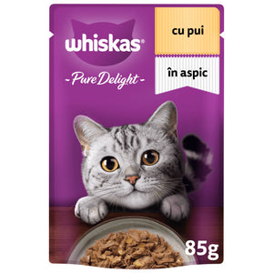 WHISKAS Pure Delight Plic hrana umeda pentru pisici Adulte, cu Pui in aspic 85g