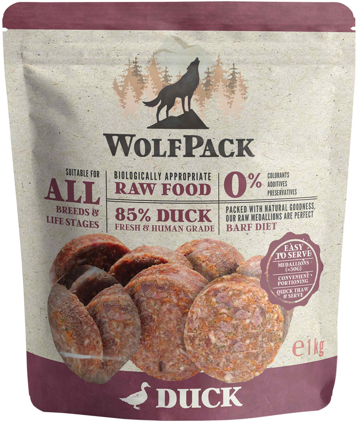 WOLFPACK BARF Medalioane de Rata 1kg