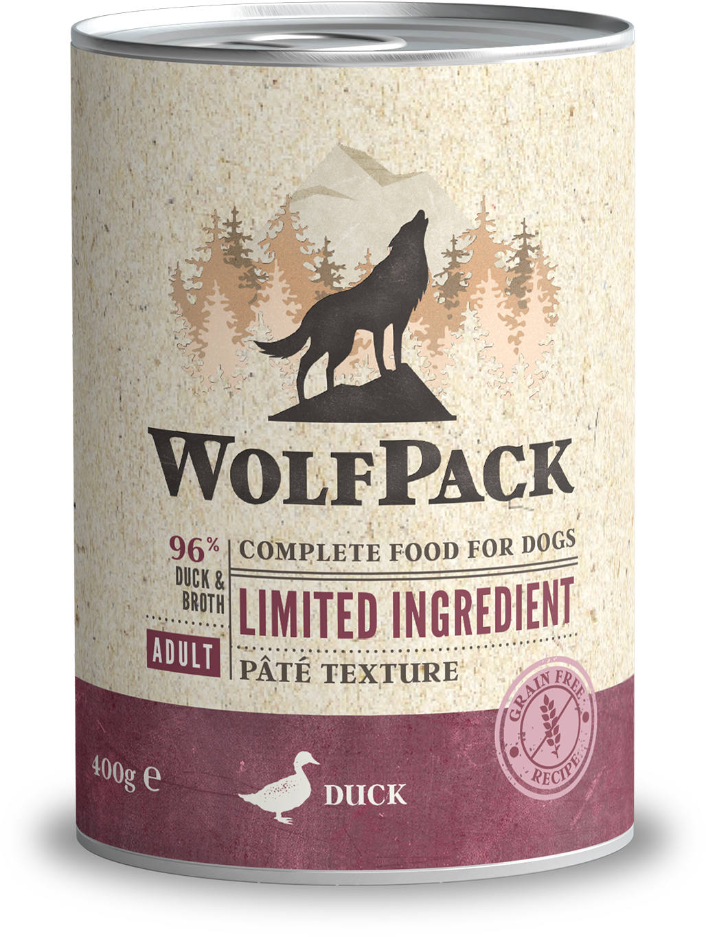 WOLFPACK Conserva pentru caini, cu numar limitat de ingrediente, Rata 400g