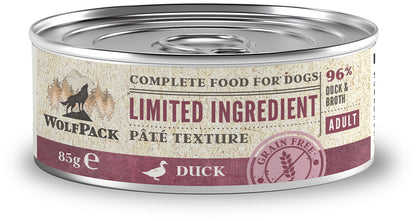 WOLFPACK Conserva pentru caini, cu numar limitat de ingrediente, Rata 85g
