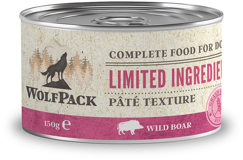 WOLFPACK Conserva pt. caini, cu numar limitat de ingrediente, Porc mistret 150g