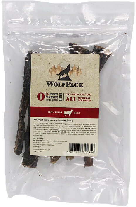 WOLFPACK Recompensa pentru caini, batoane Pastrama de Vita 100g 