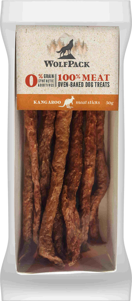 WOLFPACK Recompensa pentru caini, meat sticks cu 100 % cangur 50g 