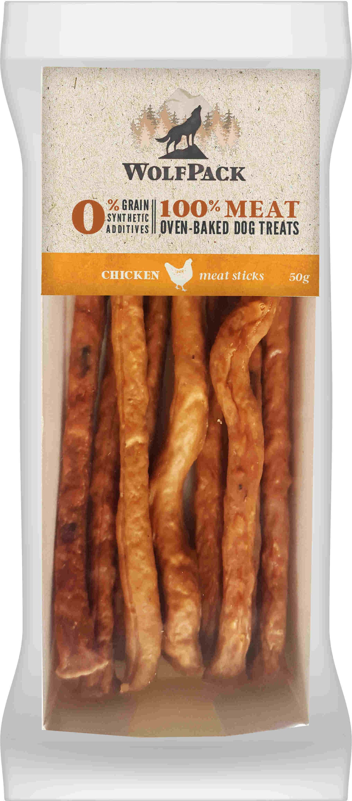 WOLFPACK Recompensa pentru caini, meat sticks cu 100 % pui, 50g 