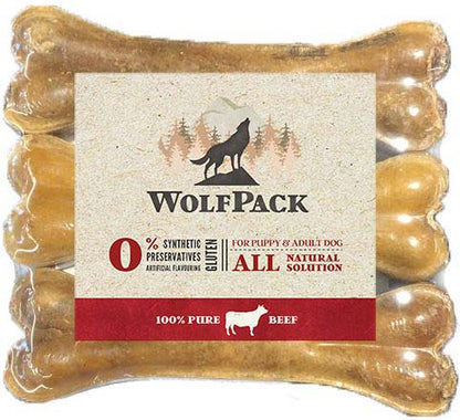 WOLFPACK Recompensa pt caini, Os presat Piele cu Burta Vita, 10cm, 3 bucati 110g